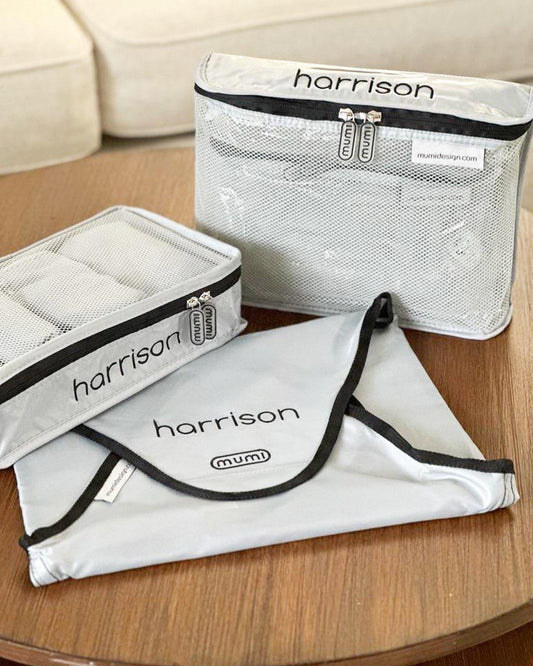 Kit completo de empaque MUMI con packing cubes, organizador de prendas y cubes transparentes para viajar ordenado